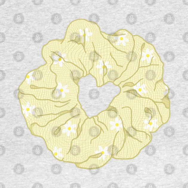 Light yellow scrunchie with daisies by Nikamii